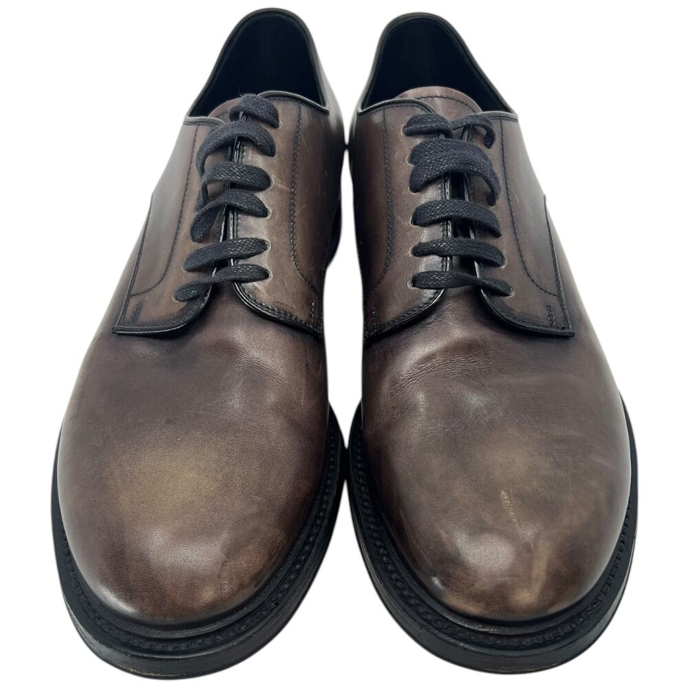 Prada Brown Leather Derby Dress Shoes Made in Italy Lace Up Minimalist Luxury 9 - Picture 5 of 14